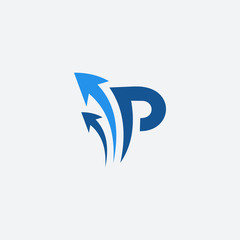 Obraz premium letter p with arrow grow up vector logo