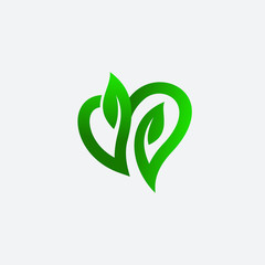 leaf that formed love logo design template