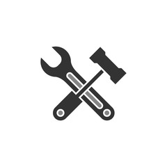 Wrench and hammer icon flat vector design. Repair symbol.