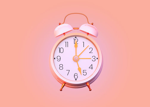 Alarme vintage, Ilustra&ccedil;&atilde;o de rel&oacute;gio em 3d com background colorido rosa e bord&ocirc;.