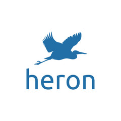 Flying heron, stork silhouette logo design
