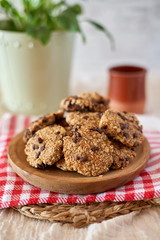 Homemade oatmeal cookies with banana and chocolate chips