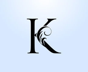 Luxury letter K Crest logo. Vintage classic drawn emblem for book design, weeding card, brand name, business card, Restaurant, Boutique, Hotel.