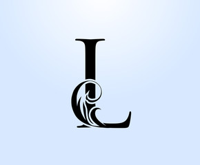 Luxury letter L Crest logo. Vintage classic drawn emblem for book design, weeding card, brand name, business card, Restaurant, Boutique, Hotel.