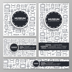 Set of Social Media banners. Museum hand draw doodle background. Vector illustration.