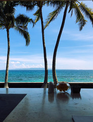 Outdoor cafe table with beautiful ocean view