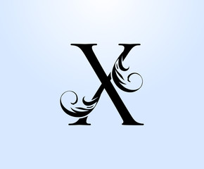 Luxury letter X Crest logo. Vintage classic drawn emblem for book design, weeding card, brand name, business card, Restaurant, Boutique, Hotel.