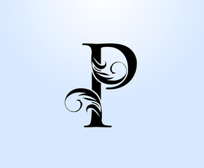 Luxury letter P Crest logo. Vintage classic drawn emblem for book design, weeding card, brand name, business card, Restaurant, Boutique, Hotel.