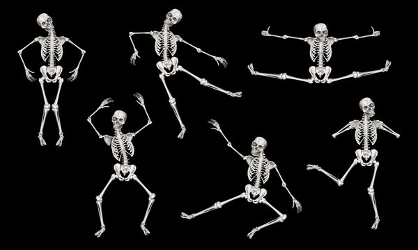 Human dancing skeleton. Clip art set on black background
