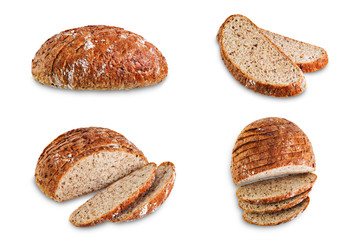 Wholegrain rye bread on a white isolated background