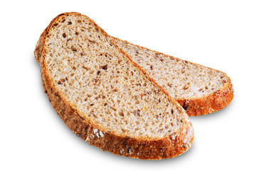 Wholegrain rye bread on a white isolated background
