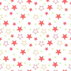 pink, green and orange rounded corners stars seamless girlish messy pattern