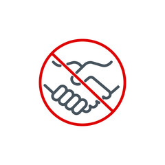 don't shake hands single line icon isolated on white. Perfect outline symbol Prevention direct contact with infection Coronavirus Covid 19 banner. warning element avoid handshake with editable Stroke