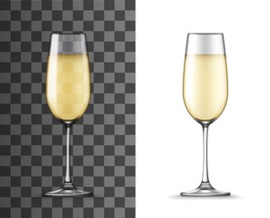 Wine glass cup, vector 3D realistic mockup. Wineglass with sweet or dry wine, isolated table glassware mock up object on transparent background