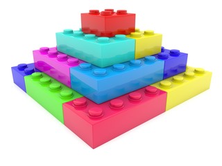Colored toy bricks stacked in a pyramid