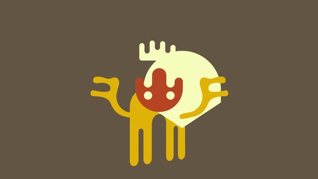animation with various doodles appearing and forming figure similar to an animal first a crown then a pair of deer horns a skull face upside down and body with four legs