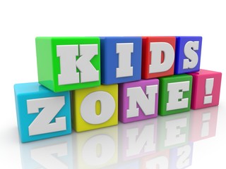 KIDS ZONE concept on colorful toy blocks on a white background