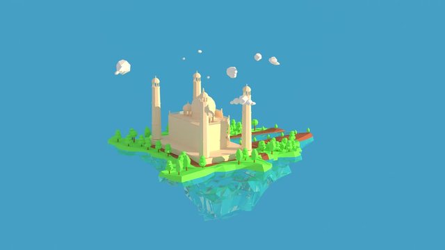 3D illustrator Taj Mahal, Agra, India. 3d rendering low polygon geometry background. Abstract polygonal geometric Shape. Lowpoly minimal style art.
