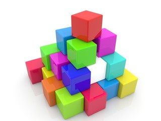 Obraz premium Colorful toy blocks in an unstable pyramid stack