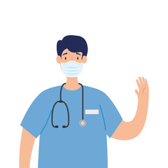 Fototapeta premium male paramedic using face mask with stethoscope vector illustration design