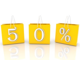 Gold shopping bags with 50% white discount