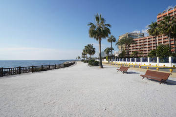 Benalmadena beach in January 2020 - Andalusia, Spain. Warm day and no tourists.