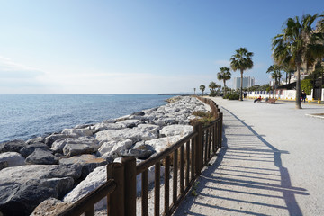 Benalmadena beach in January 2020 - Andalusia, Spain. Warm day and no tourists.