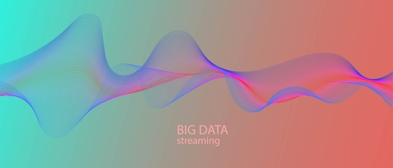 Big Data Stream Futuristic Vector Equalizer. Blue Pink Purple Matrix Computing Banner. 3D 