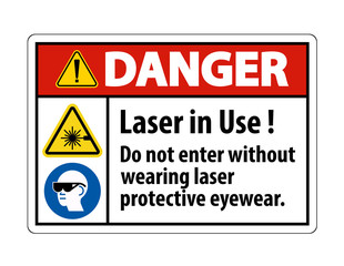 Danger Warning PPE Safety Label,Laser In Use Do Not Enter Without Wearing Laser Protective Eyewear