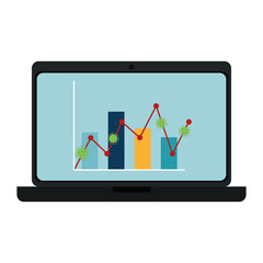 stock market variation by covid 19 with laptop and icons vector illustration design