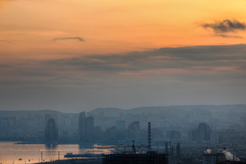 Baku panorama in golden sunset