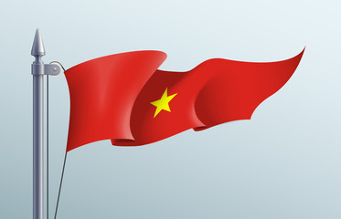 Vietnam flag state symbol isolated on background national banner. Greeting card National Independence Day of the Socialist Republic of Vietnam. Illustration banner with realistic state flag of SRV.