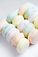 Sweet dessert zephyr marshmallows close up. Big zephyr in pastel shades. Food photography.