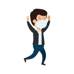 businessman using face mask with hands up vector illustration design