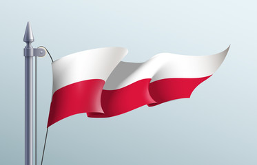 Poland flag state symbol isolated on background national banner. Greeting card National Independence Day of the Republic of Poland. Illustration banner with realistic state flag.