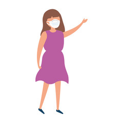 girl using face mask waving isolated icon vector illustration design
