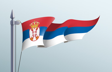 Serbia flag state symbol isolated on background national banner. Greeting card National Independence Day of the Republic of Serbia. Illustration banner with realistic state flag.