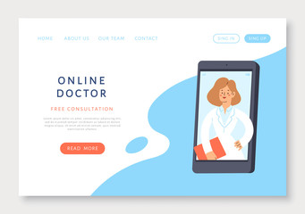 Online doctor vector illustration concept, patient consultation via smartphone,  medical support application. Can use for landing page, template, ui, web, mobile app, poster, banner, flyer.