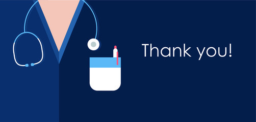 Close up of a medical blue uniform coat and stethoscope. Vector illustration EPS10