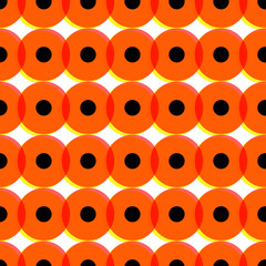 Memphis festive ogange circle or button on white background. Circles in memphis style. Geometric psychedelic background. Memphis style, 80's, pop art - Vector