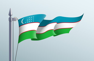 Uzbekistan flag state symbol isolated on background national banner. Greeting card National Independence Day of the Republic of Uzbekistan. Illustration banner with realistic state flag.