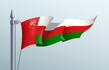 Oman flag state symbol isolated on background national banner. Greeting card National Independence Day of the Sultanate of Oman. Illustration banner with realistic state flag.