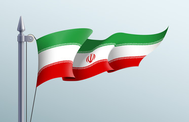 Iran flag state symbol isolated on background national banner. Greeting card National Independence Day of the Islamic Republic of Iran. Illustration banner with realistic state flag.