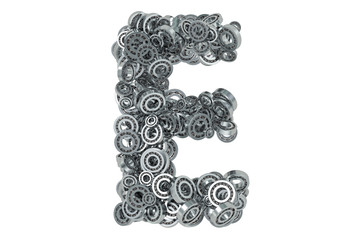 Letter E from steel bearings, 3D rendering