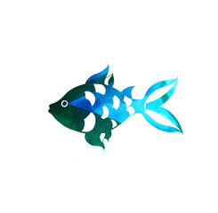 Fish on a blue watercolor background