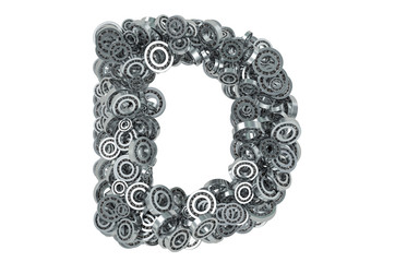 Letter D from steel bearings, 3D rendering