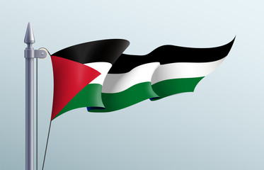 Palestine flag state symbol isolated on background national banner. Greeting card National Independence Day of the State of Palestine. Illustration banner with realistic state flag.