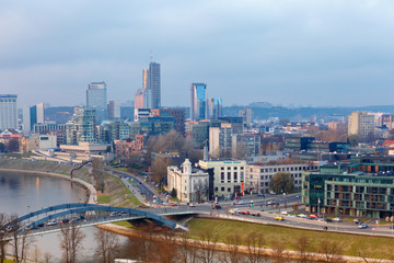 Fototapeta na wymiar Vilnius, Lithuania, October 31, 2014. View of the center of Vilnius from the hill