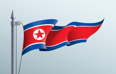 North Korea flag state symbol isolated on background national banner. Greeting card National Independence Day Democratic People's Republic of Korea. Illustration banner realistic state flag of DPRK.