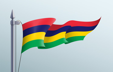 Mauritius flag state symbol isolated on background national banner. Greeting card National Independence Day of the Republic of Mauritius. Illustration banner with realistic state flag.
